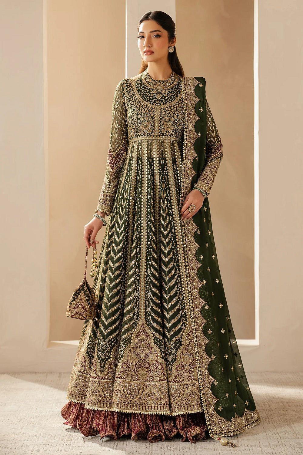 Mendhi Green Embroidered Chiffon Pakistani Suit Online in Dubai UAE Abudhabi Ajman Sharjah
