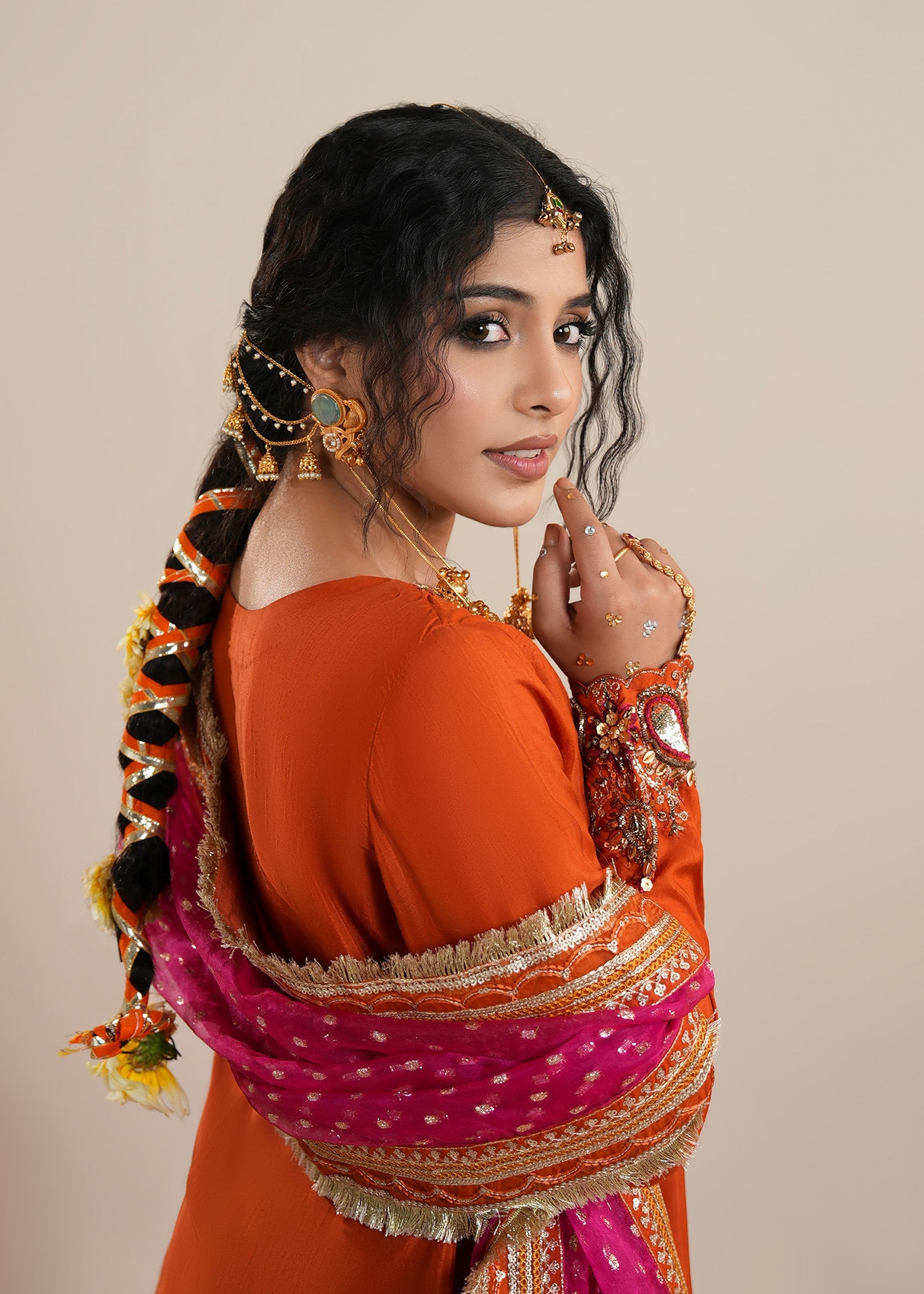Embellished Sharara Suit Rust Orange Raw Silk Online in Dubai DXB UAE Abudhabi Meena Bazaar