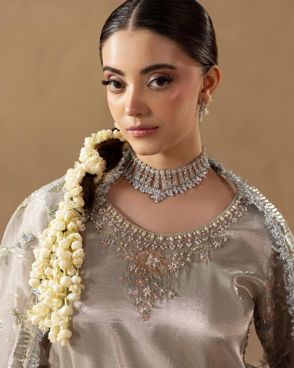 Embellished Silver Silk Sharara Gharara with Potli Bag Online in Dubai DXB UAE Abudhabi Meena Bazaar