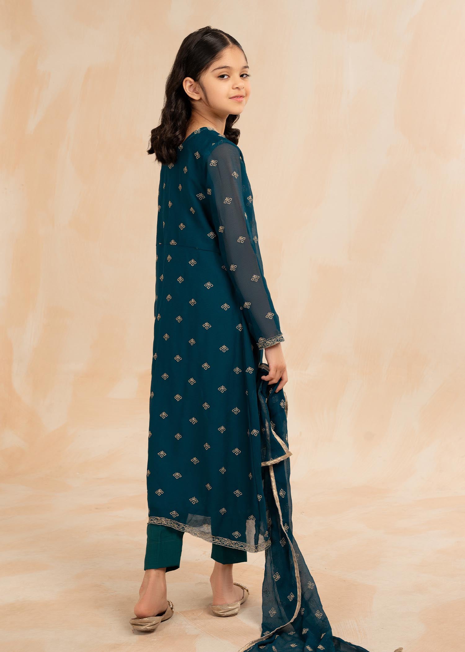Embellished Teal Chiffon Pakistani Designer Suit Online in KSA Riyadh Saudi Arabia Oman Bahrain Qatar