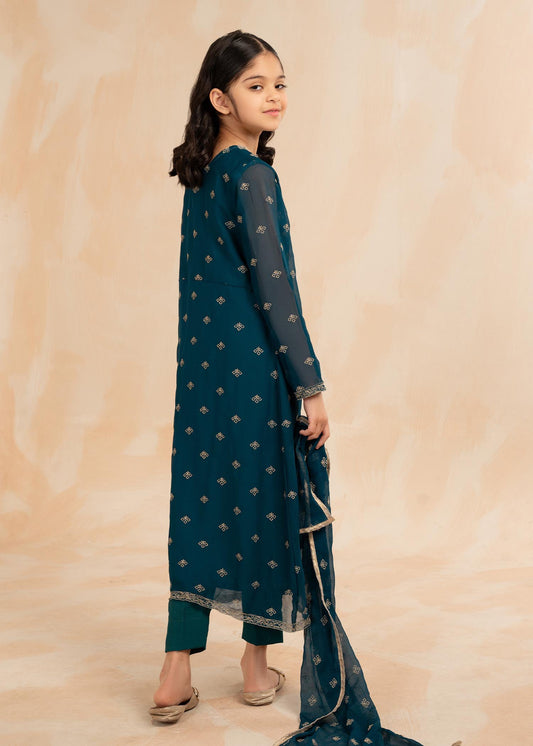 Embellished Teal Chiffon Pakistani Designer Suit Online in KSA Riyadh Saudi Arabia Oman Bahrain Qatar