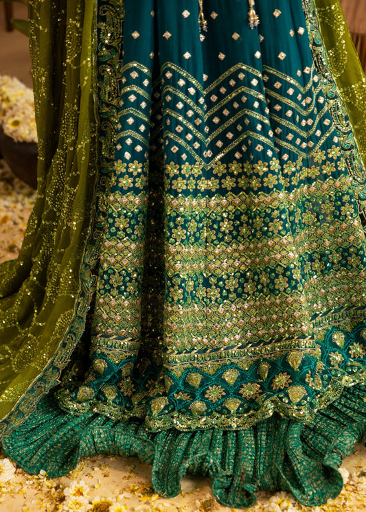 Embellished Teal Chiffon Salwar Kameez Online in KSA Riyadh Saudi Arabia Oman Bahrain Qatar