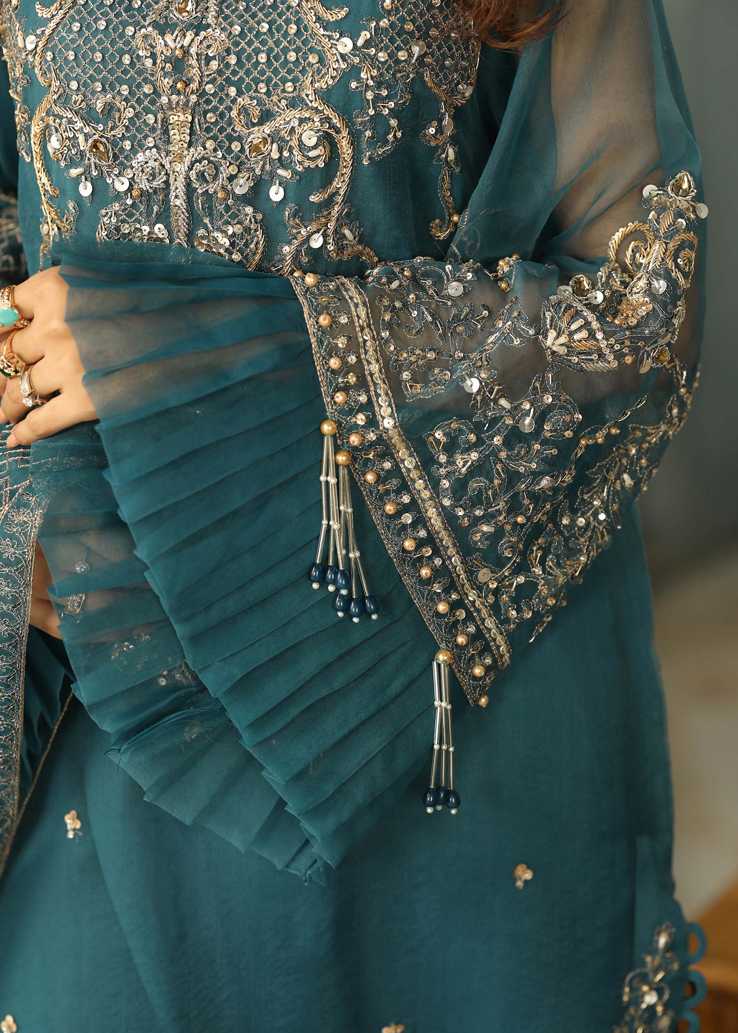 Embellished Teal Organza Pakistani Suit Online in Sri Lanka India Australia