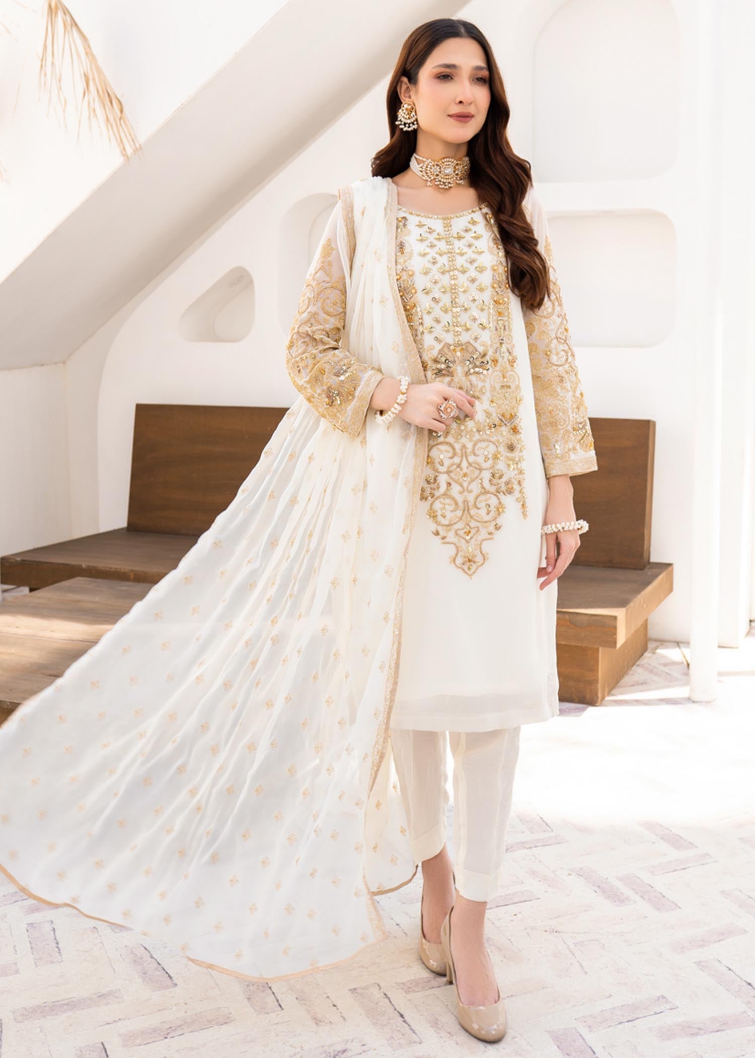 Embellished White Raw Silk Trouser Suit Online in Dubai UAE Abudhabi Ajman Sharjah