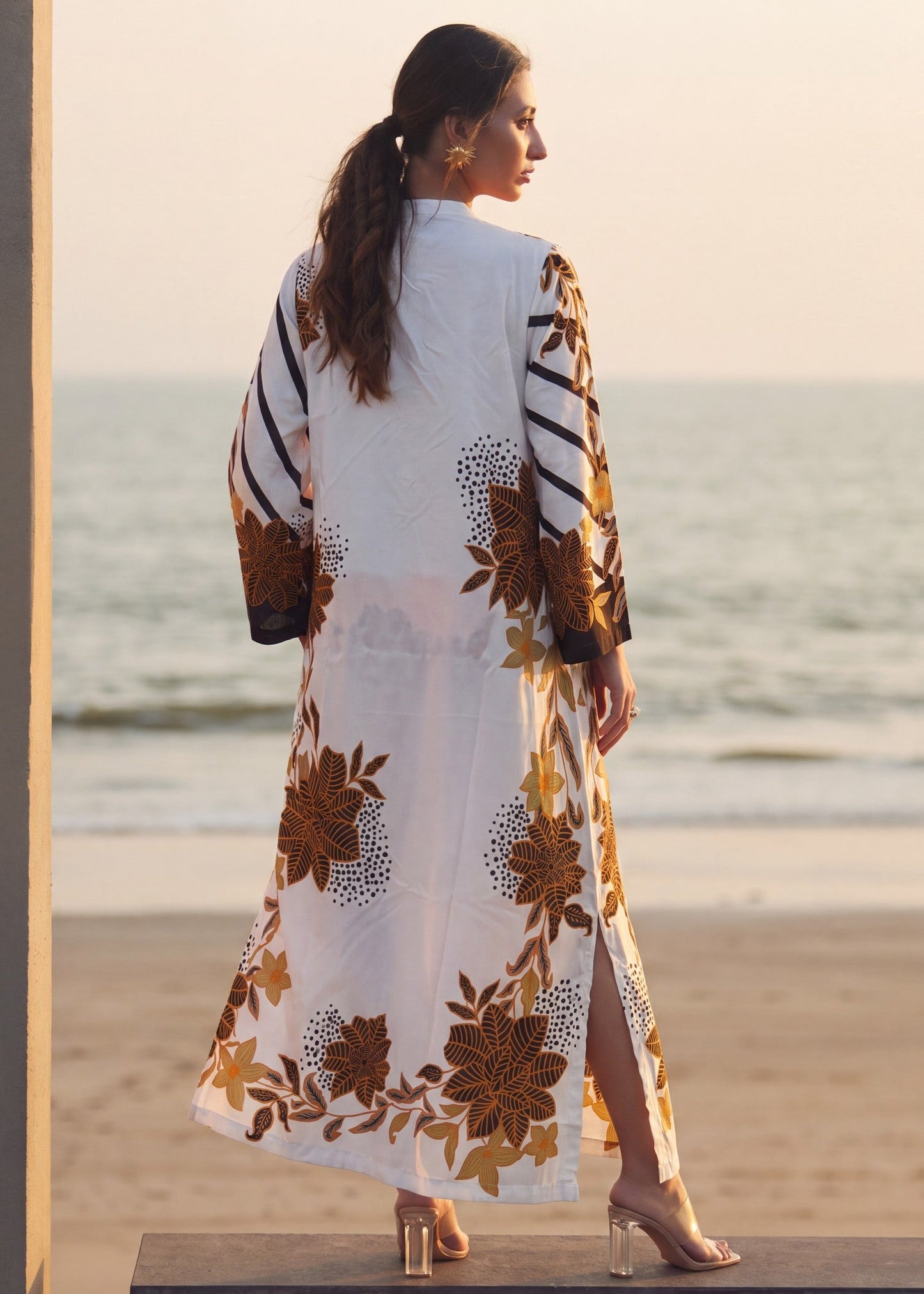 Embellished White Silk Kaftan for Ladies Online in KSA Riyadh Saudi Arabia Oman Bahrain Qatar