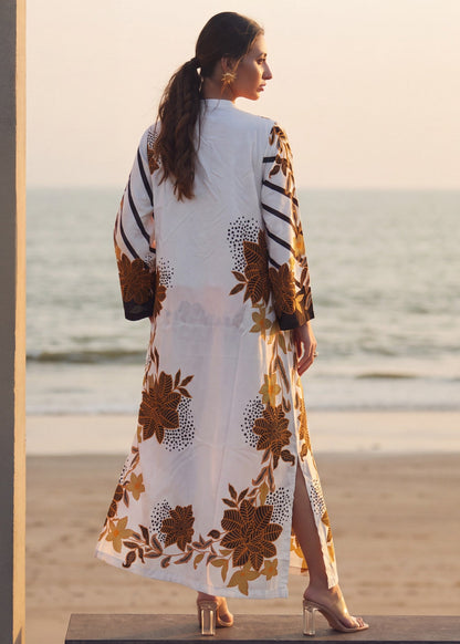Embellished White Silk Kaftan for Ladies Online in KSA Riyadh Saudi Arabia Oman Bahrain Qatar