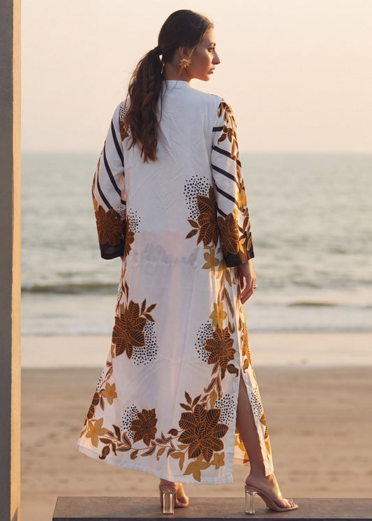 Embellished White Silk Kaftan for Ladies Online in KSA Riyadh Saudi Arabia Oman Bahrain Qatar