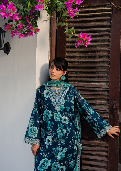 Embroidered Aegean Blue Lawn Pakistani Suit Online in UK USA Canada