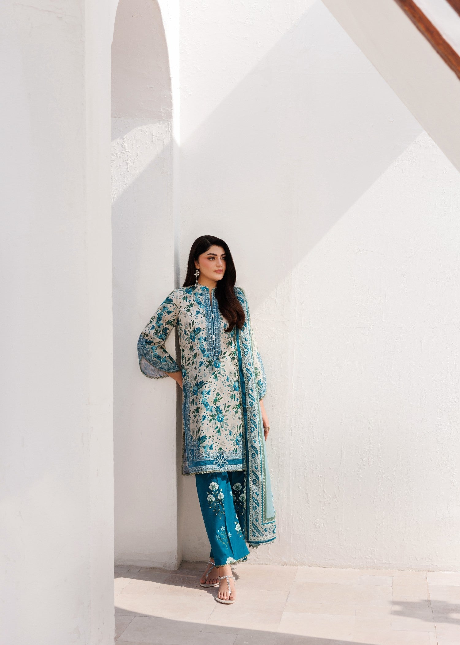 Embroidered Aegean Blue Lawn Pakistani Suit Online in UK USA Canada