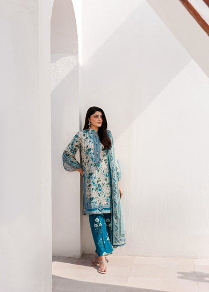 Embroidered Aegean Blue Lawn Pakistani Suit Online in UK USA Canada