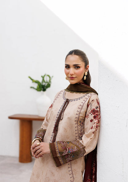 Embroidered Almond Brown Lawn Salwar Kameez Online in KSA Riyadh Saudi Arabia Oman Bahrain Qatar