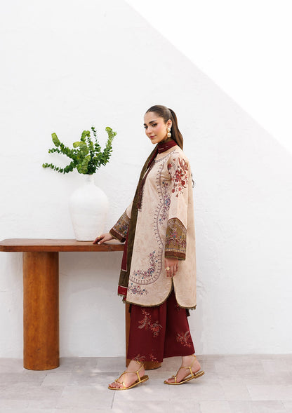 Embroidered Almond Brown Lawn Salwar Kameez Online in KSA Riyadh Saudi Arabia Oman Bahrain Qatar