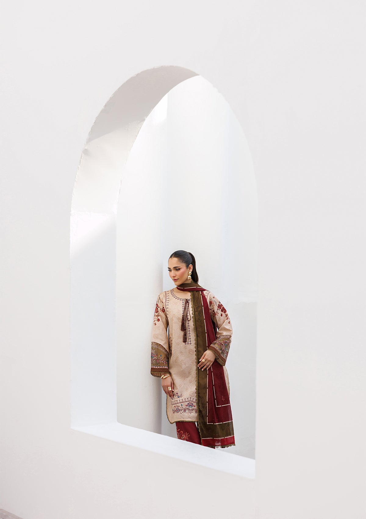 Embroidered Almond Brown Lawn Suit Online in Dubai DXB UAE Abudhabi Meena Bazaar