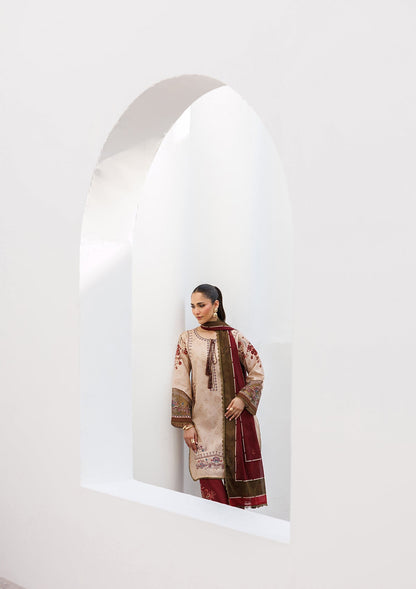 Embroidered Almond Brown Lawn Suit Online in Dubai DXB UAE Abudhabi Meena Bazaar