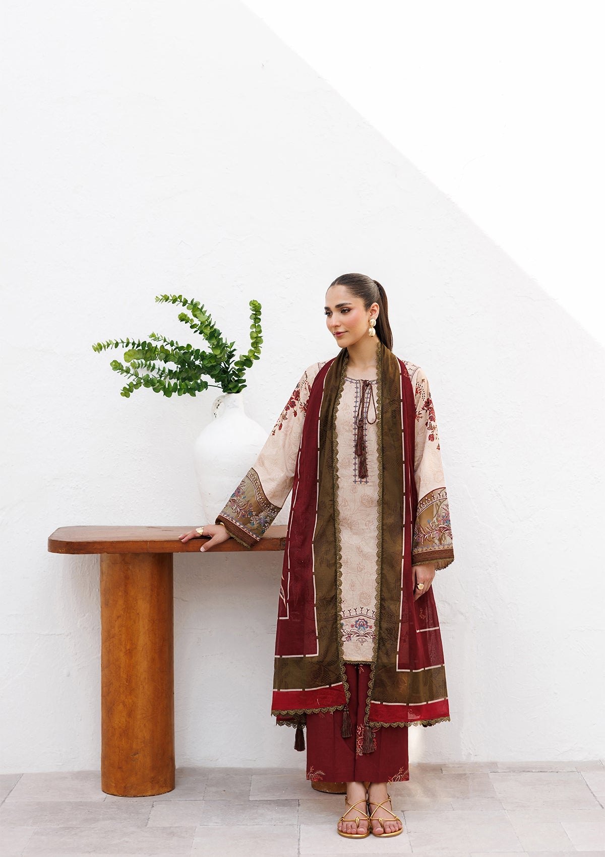 Embroidered Almond Brown Lawn Suit Online in Dubai DXB UAE Abudhabi Meena Bazaar