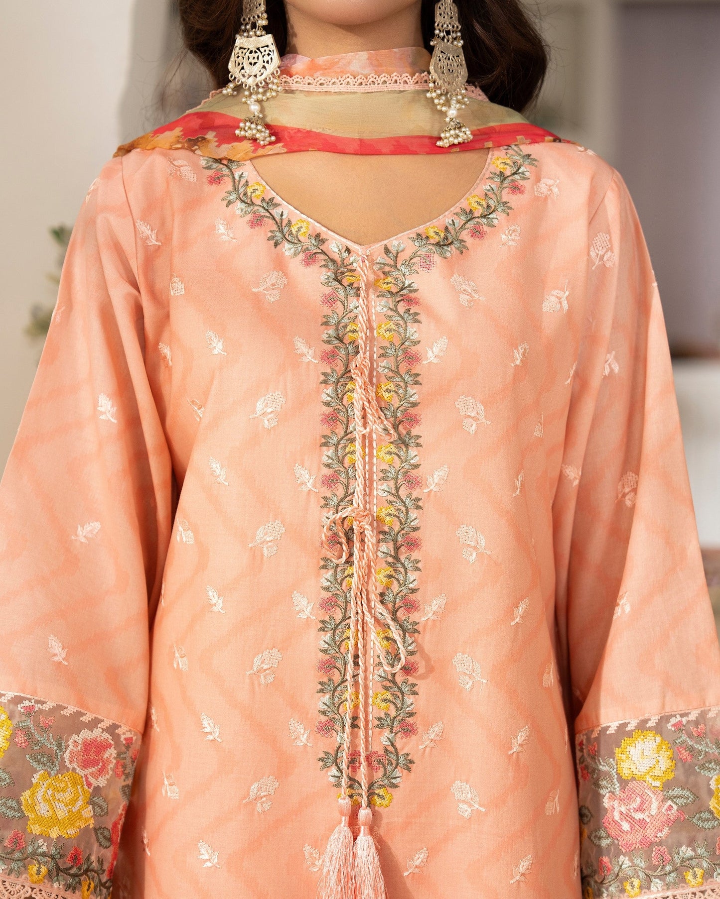 Embroidered Apricot Farshi Shalwar Suit Online in UK USA Canada