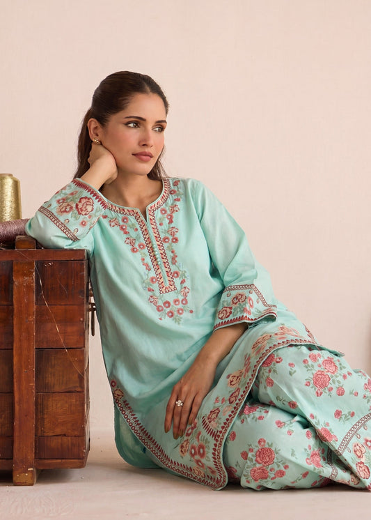 Embroidered Aquamarine Lawn Kurta Pajama Online in Dubai DXB UAE Abudhabi Meena Bazaar