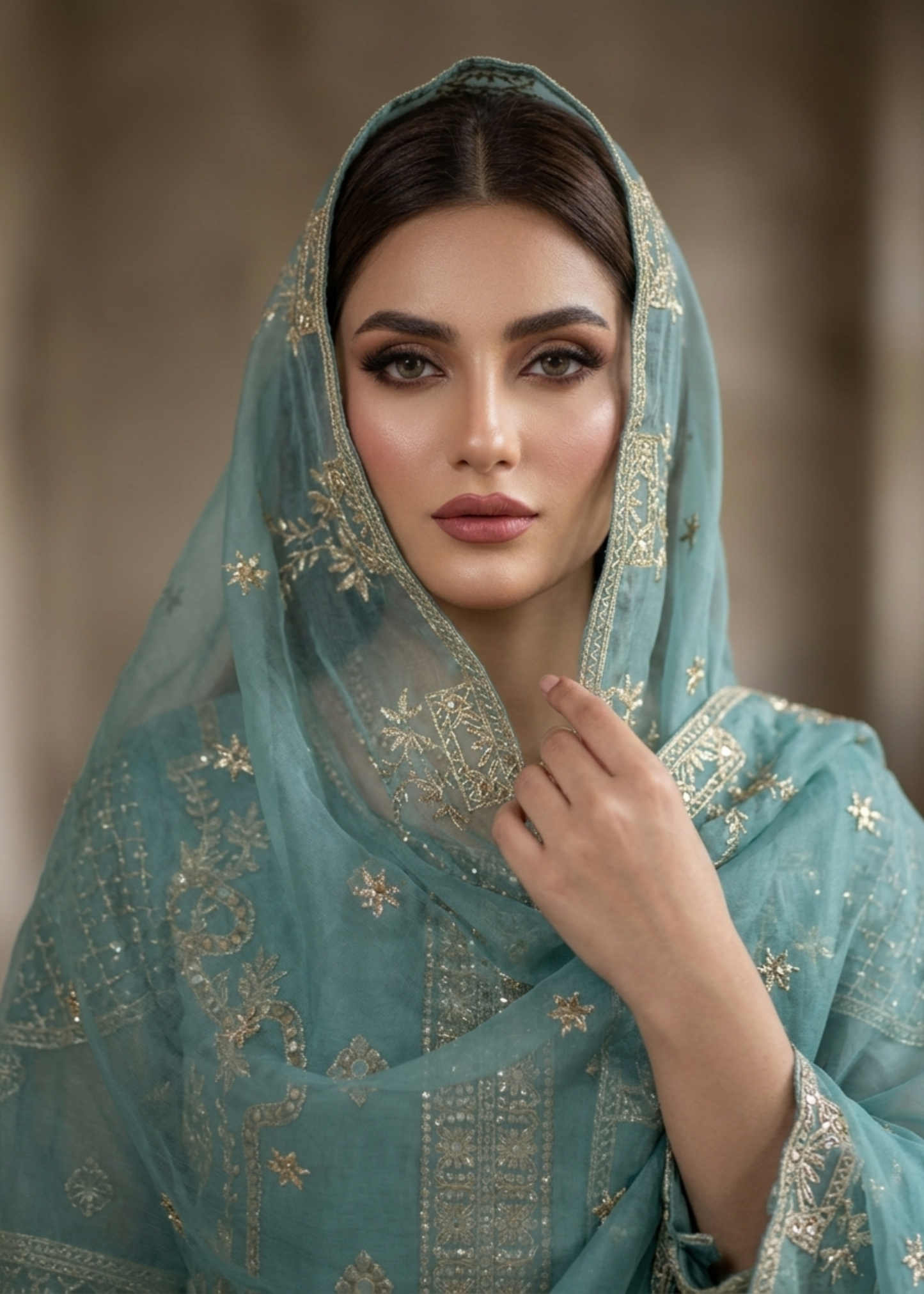 Embroidered Aquamarine Organza Partywear Salwar Suit Online in Dubai DXB UAE Abudhabi Meena Bazaar