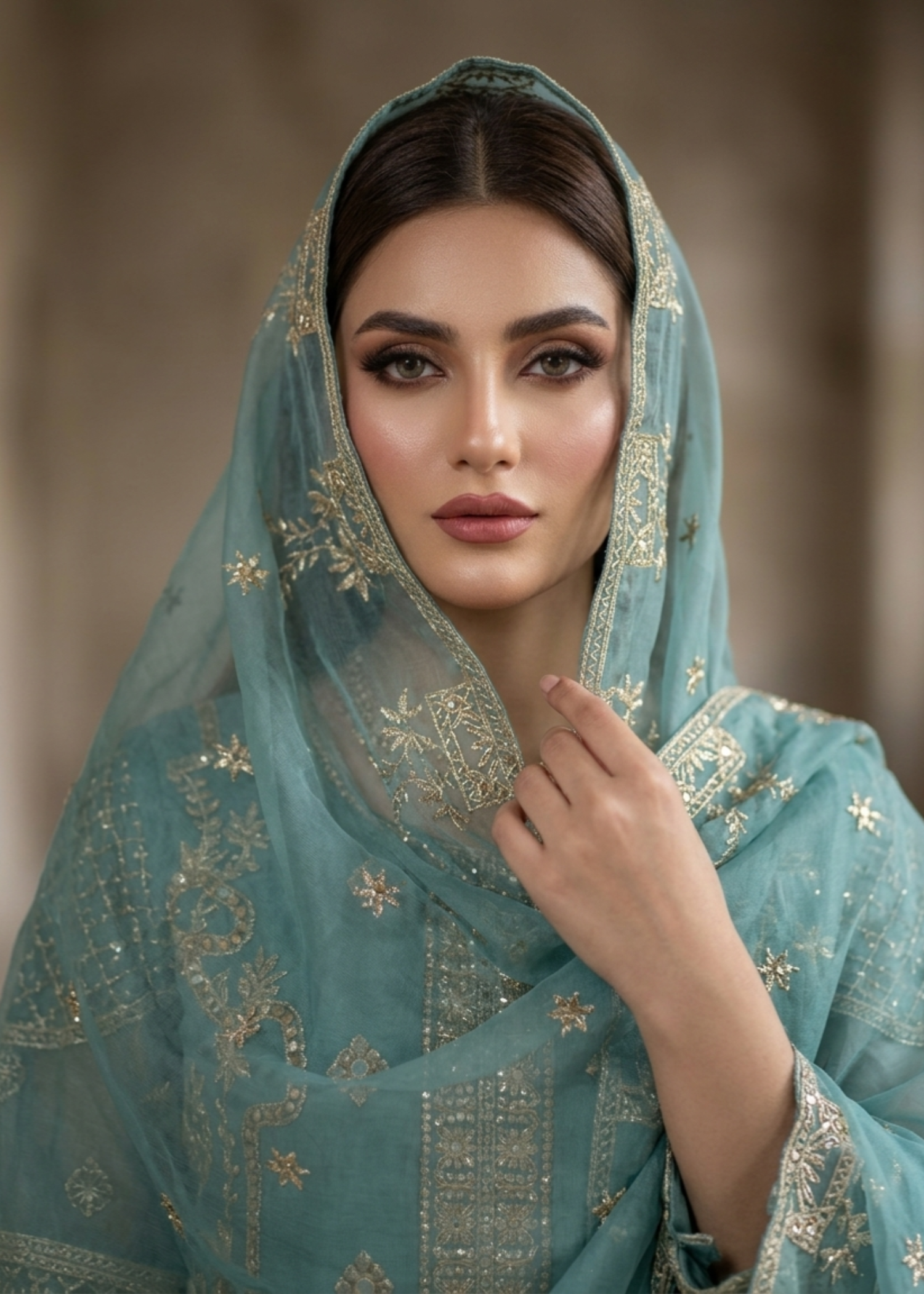 Embroidered Aquamarine Organza Partywear Salwar Suit Online in Dubai DXB UAE Abudhabi Meena Bazaar