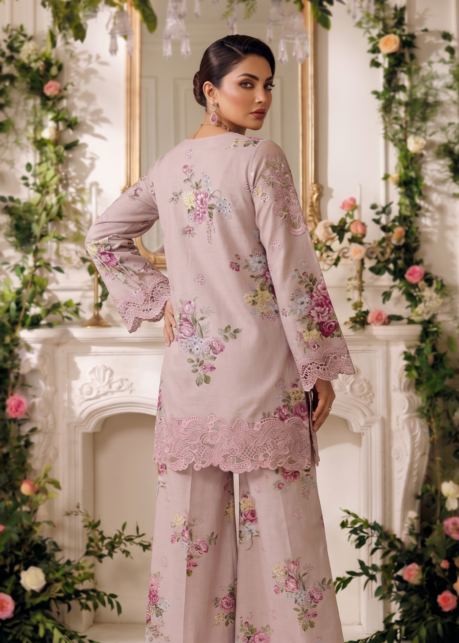 Embroidered Baby Pink Lawn Festive Wear Sharara Online in Dubai UAE Abudhabi Ajman Sharjah