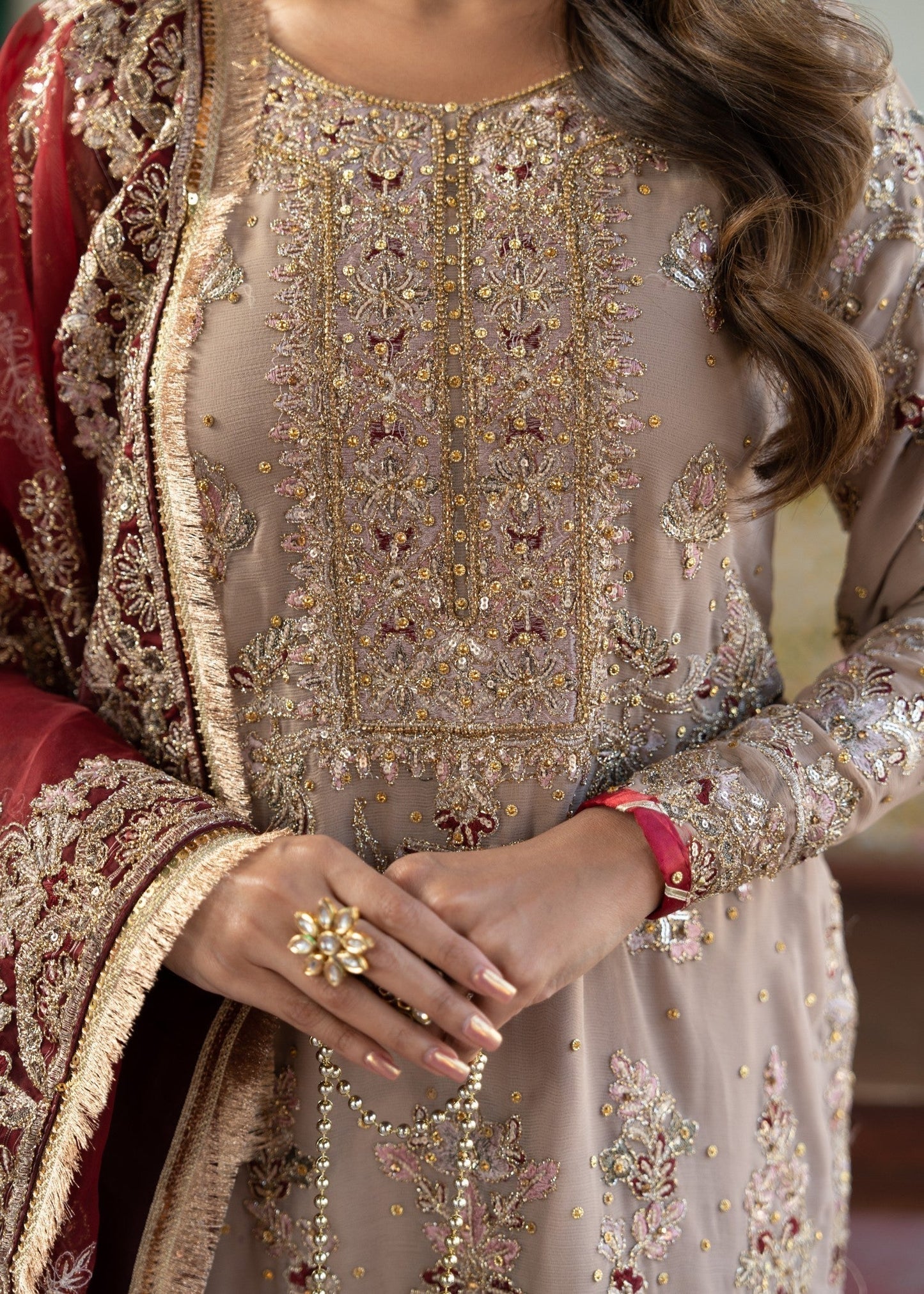 Embroidered Beige Chiffon Gharara for Guest Wear Online in Dubai UAE Abudhabi Ajman Sharjah