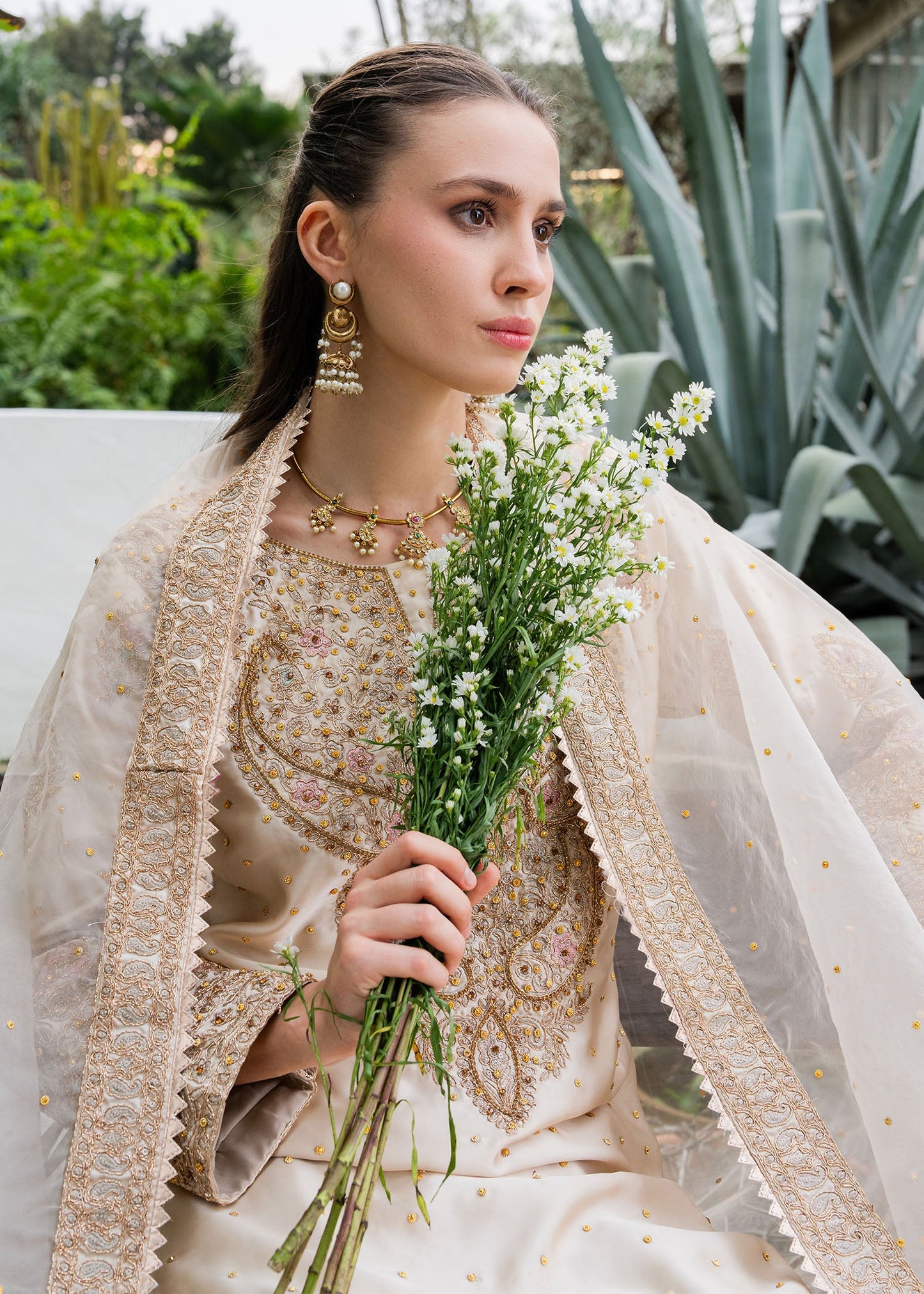 Embroidered Beige Farshi Wedding Guest Outfit Online in Dubai DXB UAE Abudhabi Meena Bazaar
