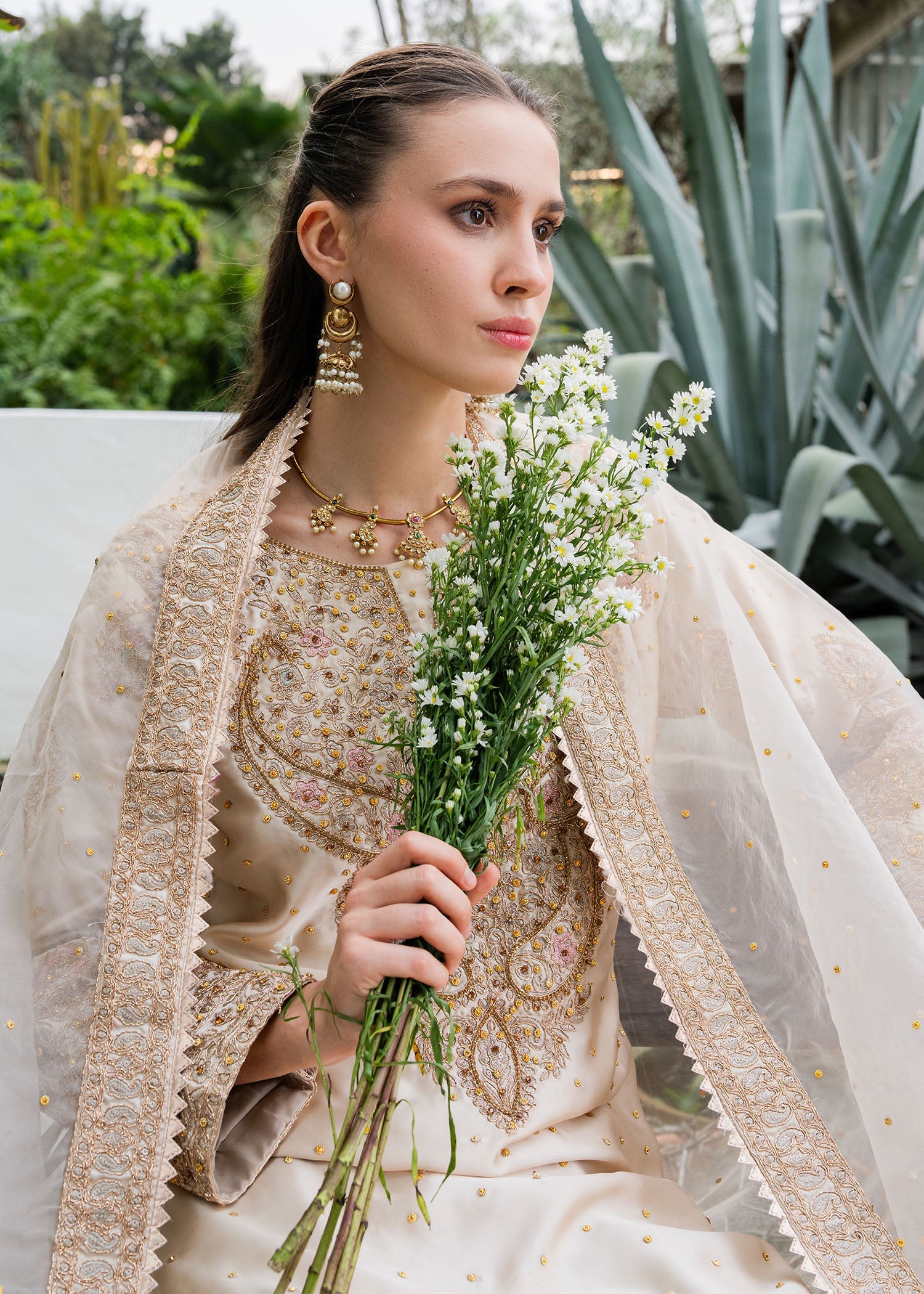 Embroidered Beige Farshi Wedding Guest Outfit Online in Dubai DXB UAE Abudhabi Meena Bazaar