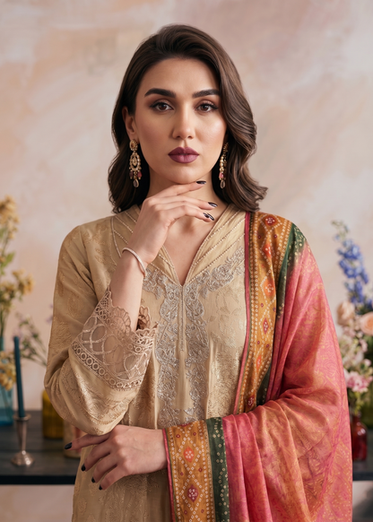 Embroidered Beige Jacquard Straight Kurta Suit Online in Sri Lanka India Australia