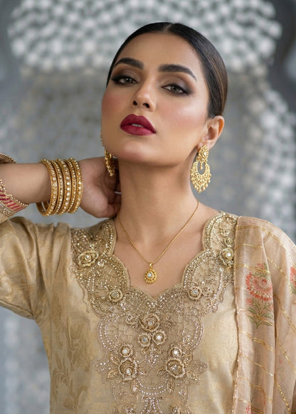 Embroidered Beige Jacquard Suit for Women Online in Dubai DXB UAE Abudhabi Meena Bazaar