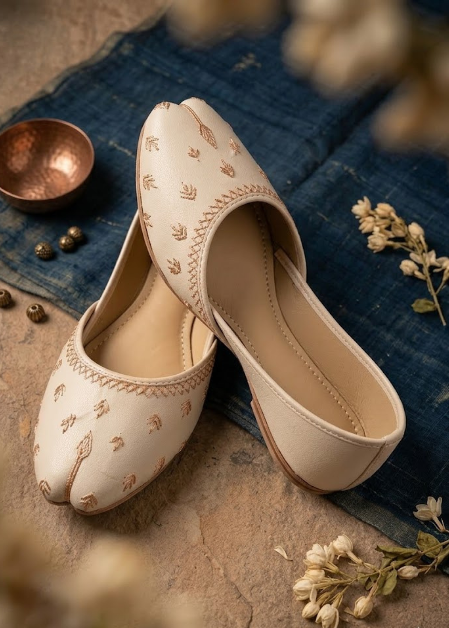 Embroidered Beige Kolhapuri Jutti Online in UK USA Canada