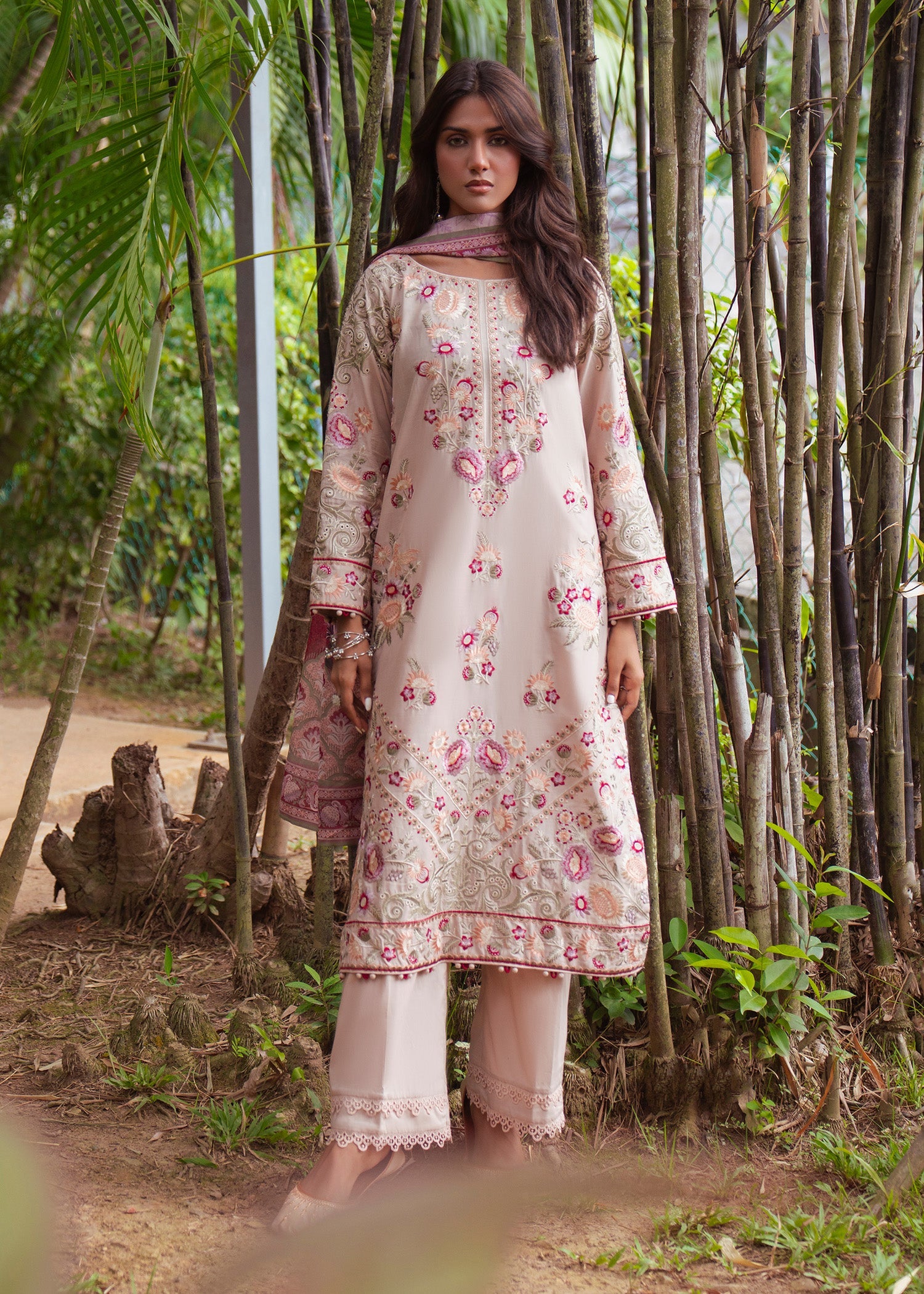 Embroidered Beige Lawn Festive Party Wear Suit Online in Sri Lanka India Australia
