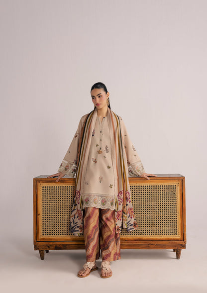 Embroidered Beige Lawn Kurta and Dupatta Set Online in Dubai DXB UAE Abudhabi Meena Bazaar