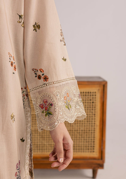 Embroidered Beige Lawn Kurta with Dupatta Online in Dubai DXB UAE Abudhabi Meena Bazaar