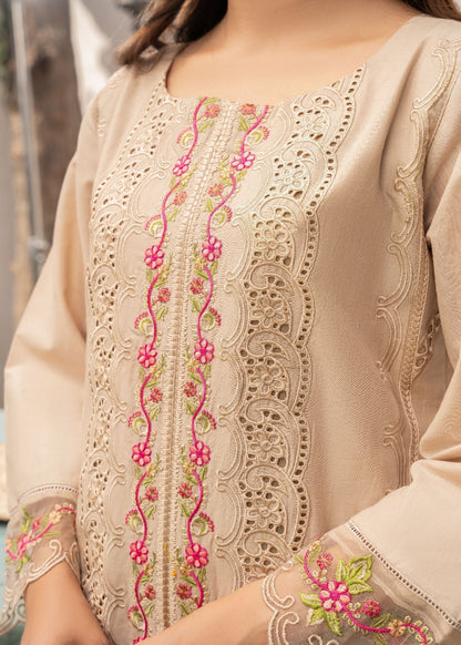 Embroidered Beige Lawn Pakistani Suit Online in Dubai DXB UAE Abudhabi Meena Bazaar