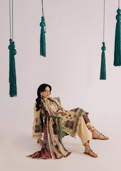 Embroidered Beige Lawn Salwar Kameez Online in Dubai DXB UAE Abudhabi Meena Bazaar