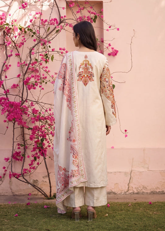 Embroidered Beige Lawn Salwar Kameez Online in KSA Riyadh Saudi Arabia Oman Bahrain Qatar