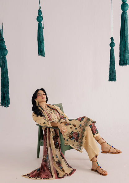 Embroidered Beige Lawn Suit for Women Online in KSA Riyadh Saudi Arabia Oman Bahrain Qatar