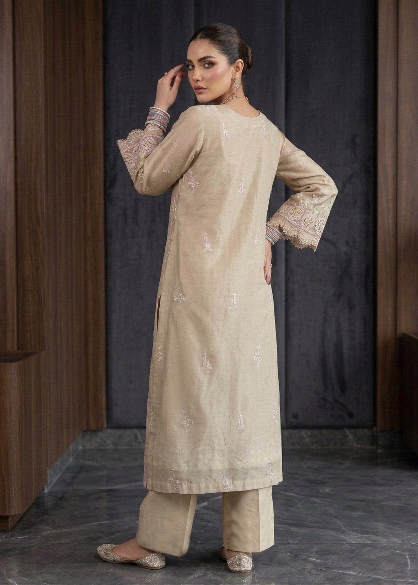 Embroidered Beige Lawn Suit for Women Online in Sri Lanka India Australia