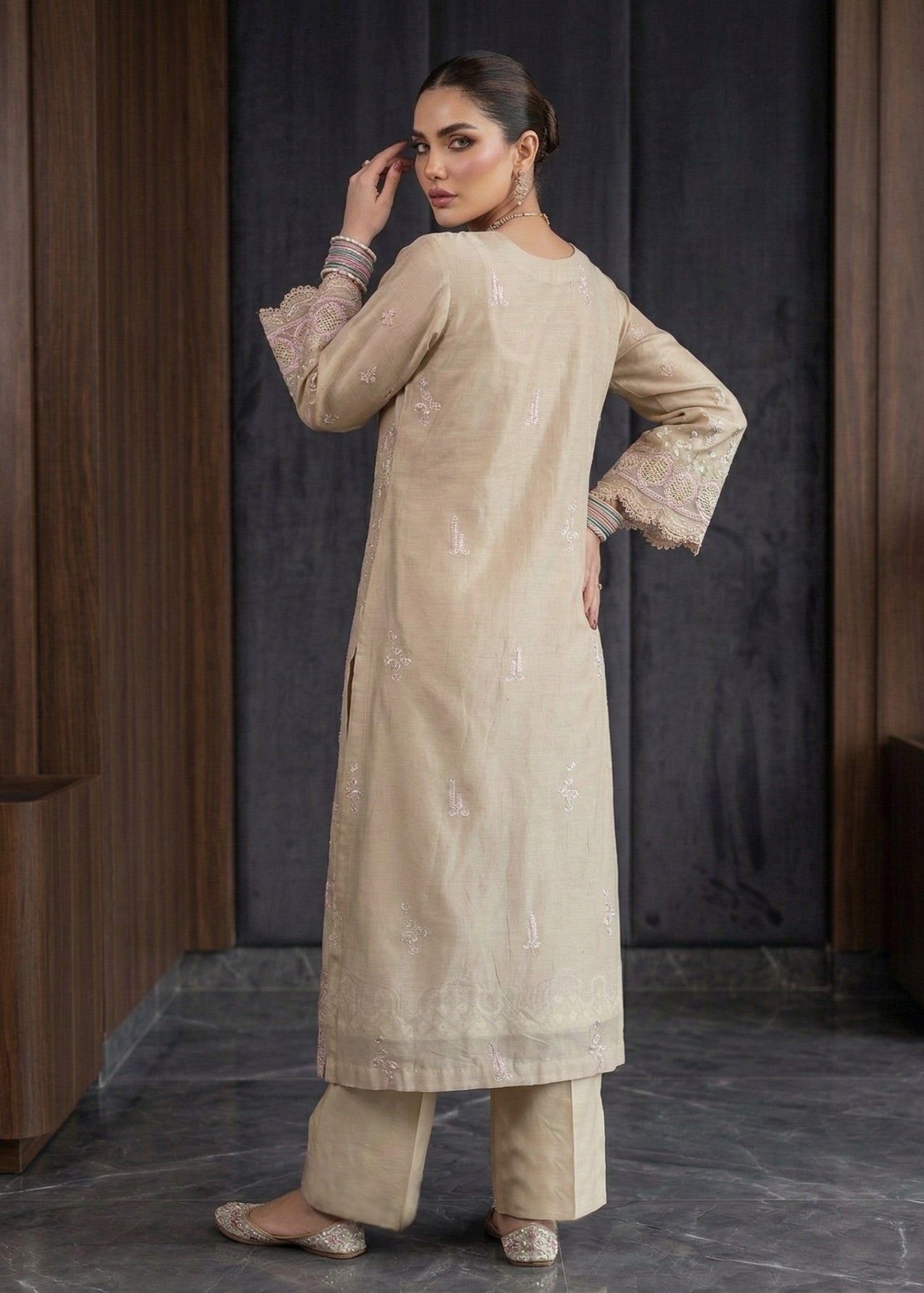 Embroidered Beige Lawn Suit for Women Online in Sri Lanka India Australia
