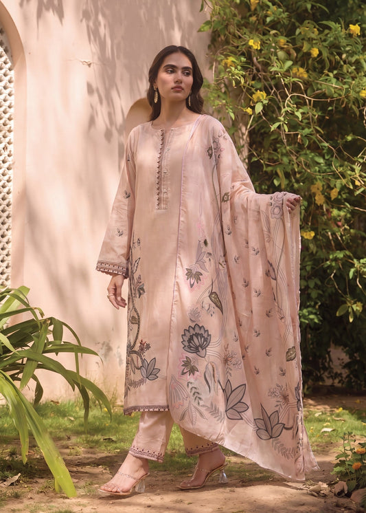 Embroidered Beige Lawn Suit Online in Dubai DXB UAE Abudhabi Meena Bazaar