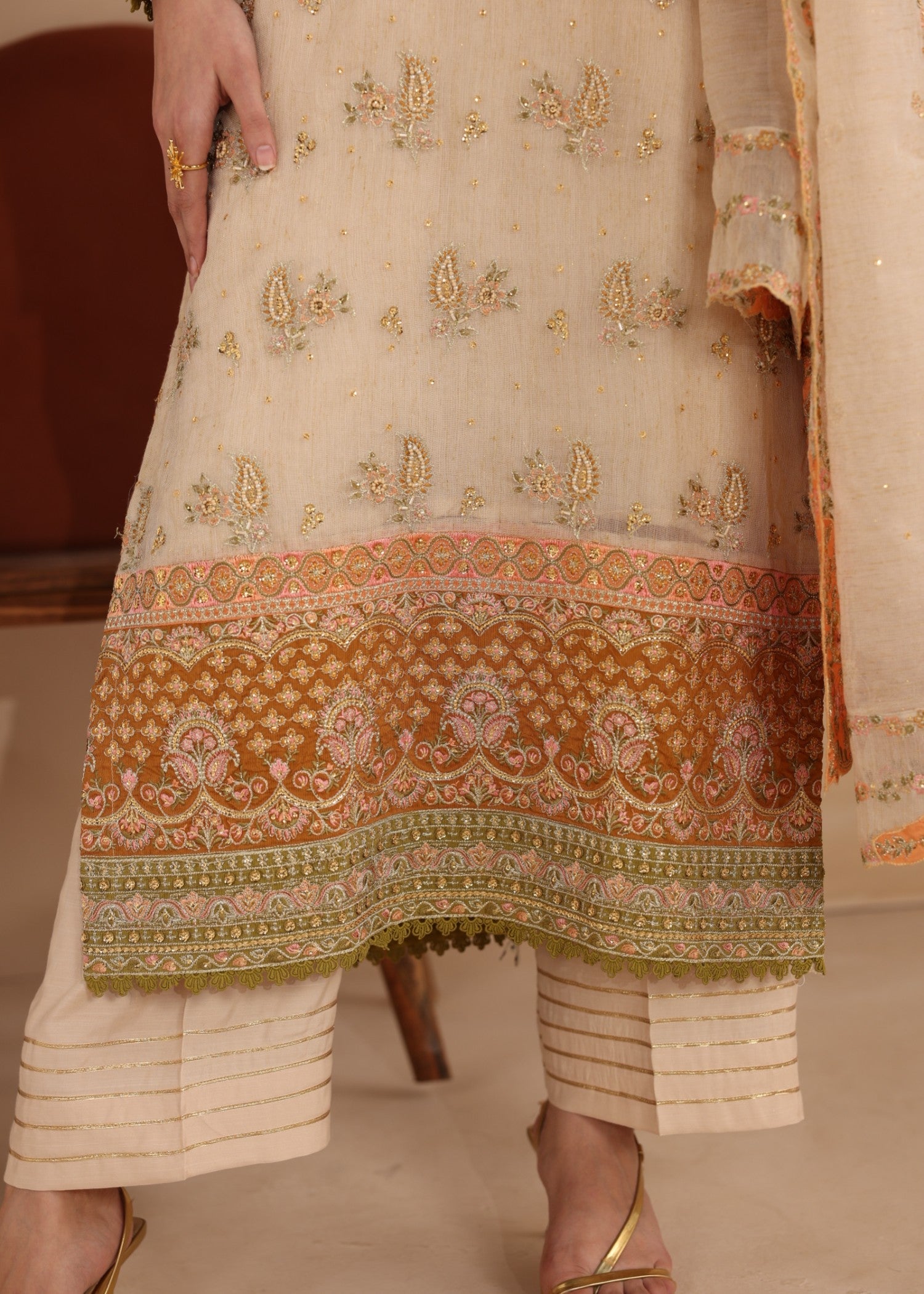 Embroidered Beige Net Festive Wear Suit Online in Sri Lanka India Australia
