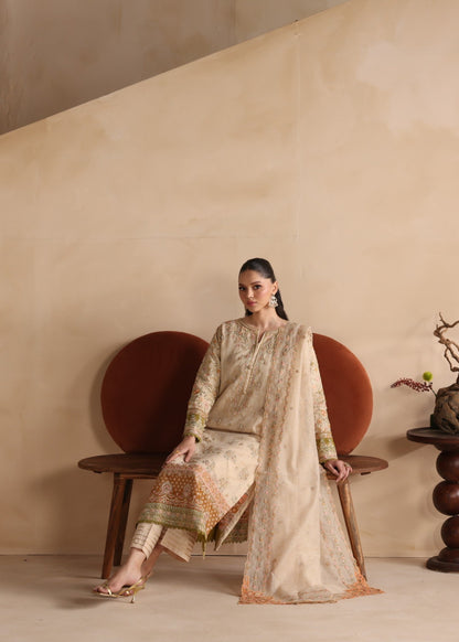 Embroidered Beige Net Ladies Suit Online in UK USA Canada