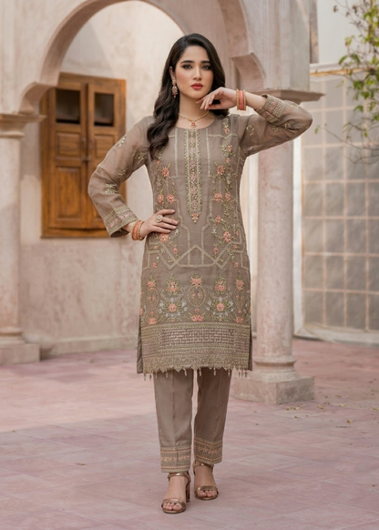 Embroidered Beige Organza Festive Wear Salwar Suit Online in Dubai DXB UAE Abudhabi Meena Bazaar
