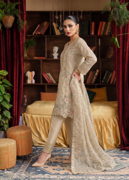 Embroidered Beige Organza Festive Wear Suit Online in Sri Lanka India Australia