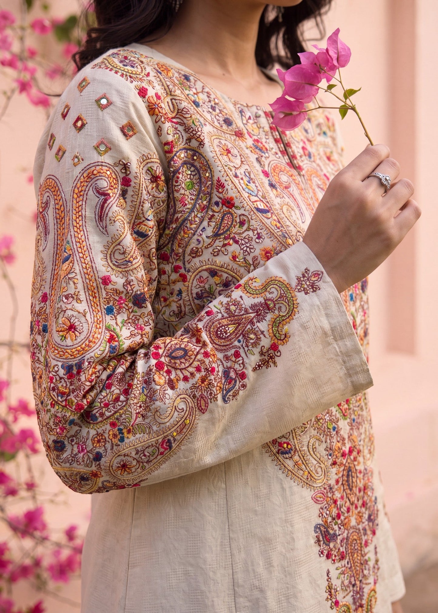 Embroidered Beige Textured Lawn Suit Online in Dubai DXB UAE Abudhabi Meena Bazaar