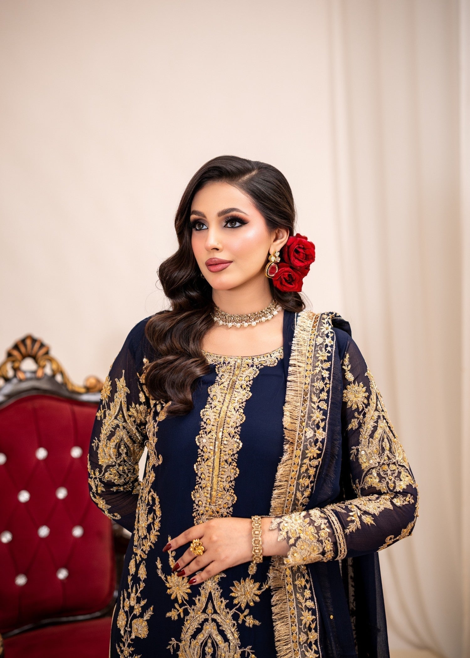 Embroidered Bemberg Chiffon Party Wear Kurta Set Online in Dubai DXB UAE Abudhabi Meena Bazaar