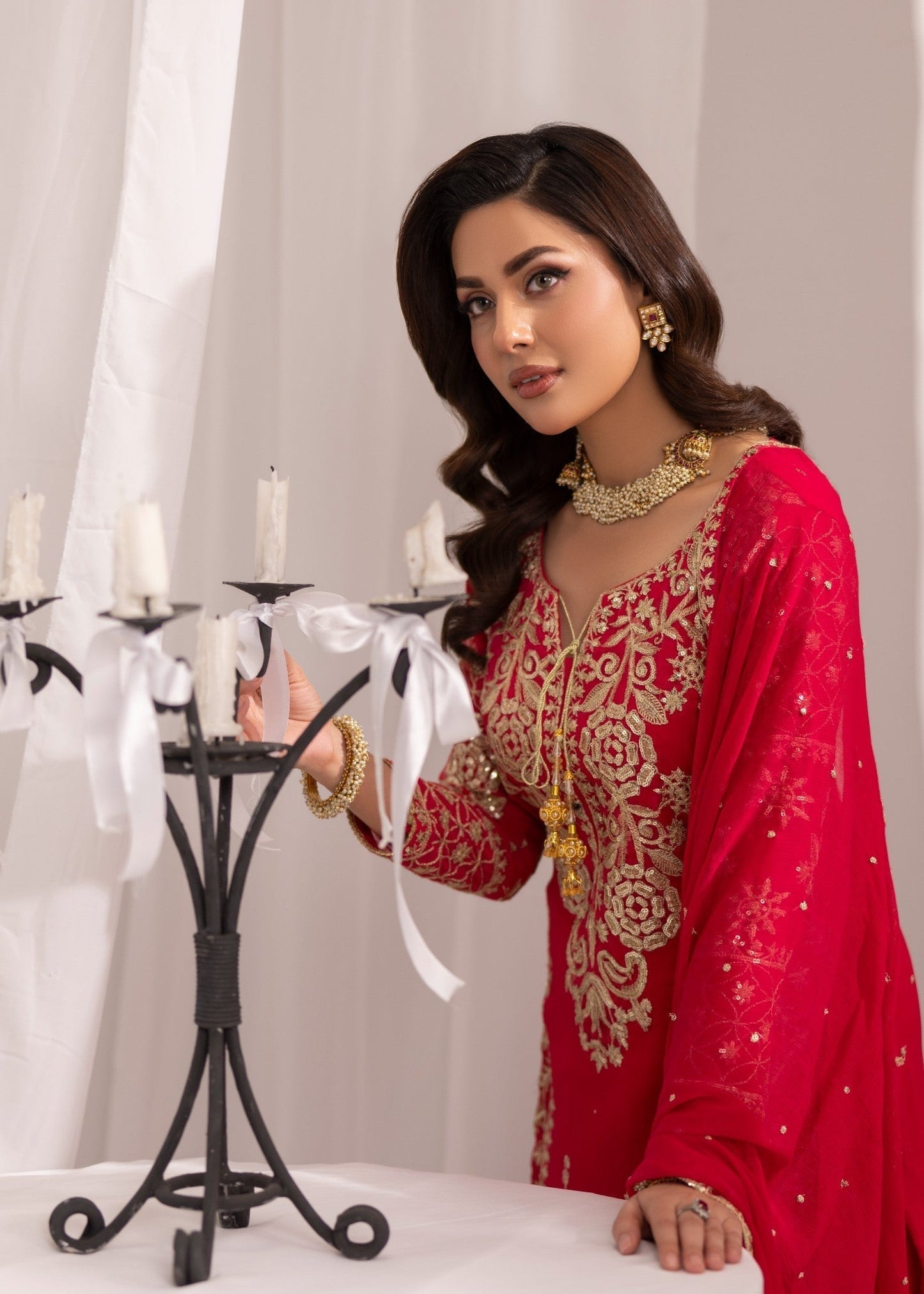 Embroidered Bemberg Crinkle Chiffon Partywear Suit Online in Dubai UAE Abudhabi Ajman Sharjah
