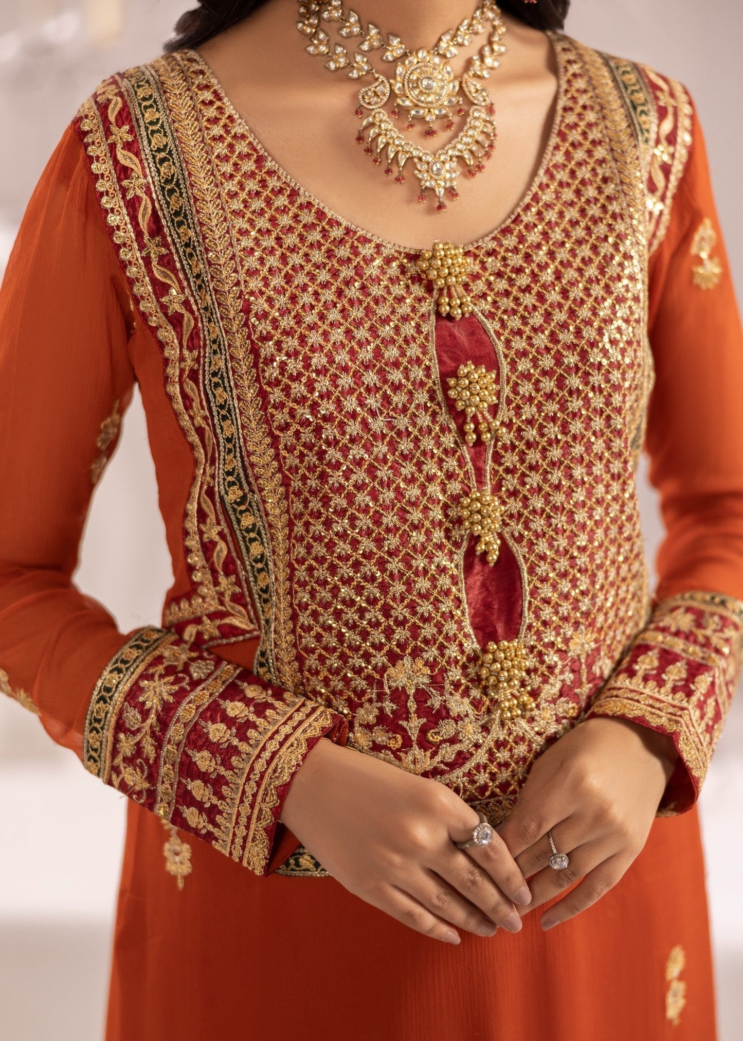 Embroidered Bemberg Crinkle Chiffon Straight Trouser Suit Online in Dubai UAE Abudhabi Ajman Sharjah