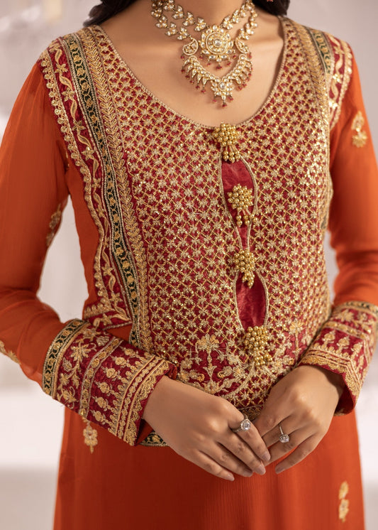 Embroidered Bemberg Crinkle Chiffon Straight Trouser Suit Online in Dubai UAE Abudhabi Ajman Sharjah