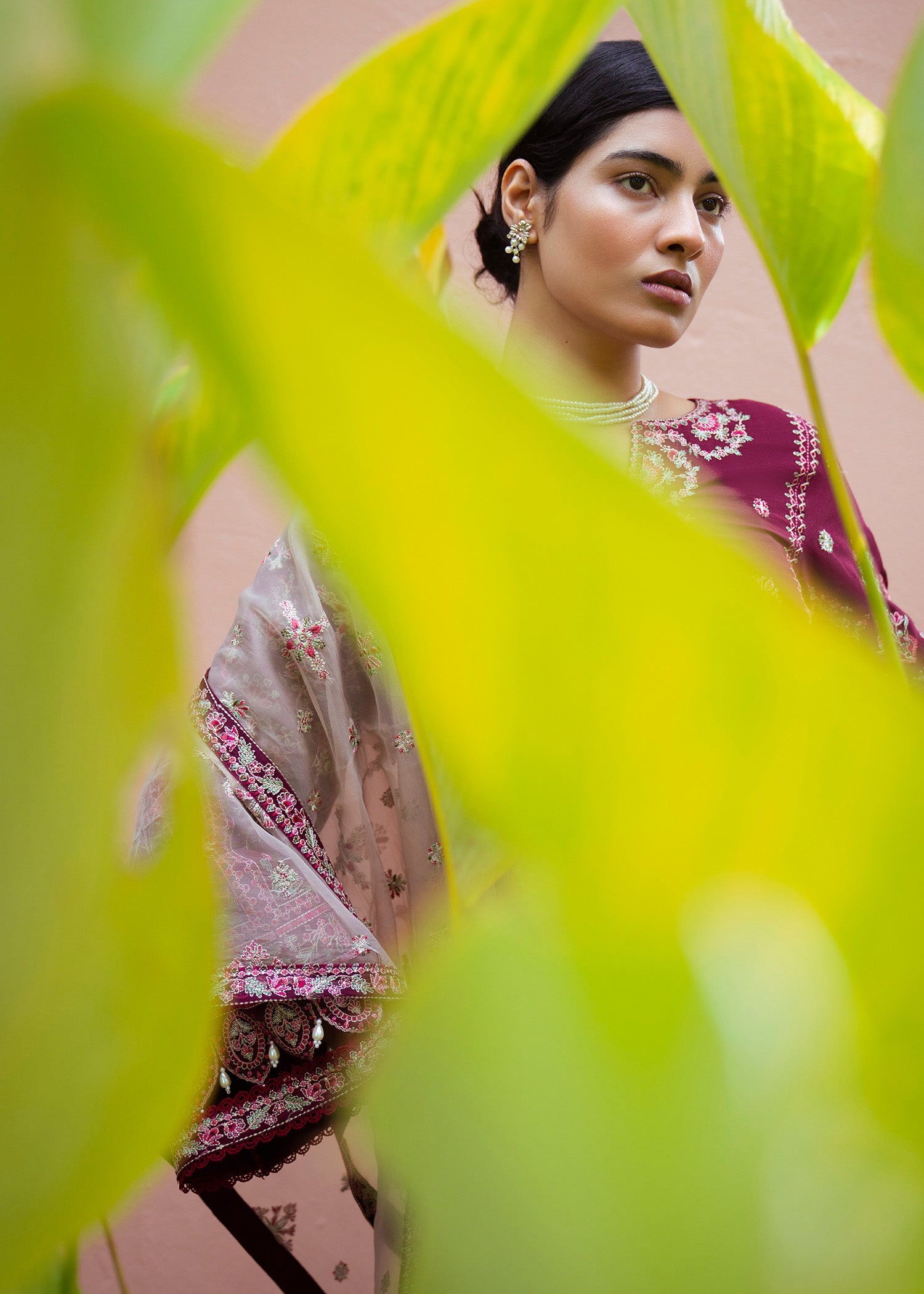 Embroidered Berry Red Lawn Suit with Plazzo Online in Dubai DXB UAE Abudhabi Meena Bazaar
